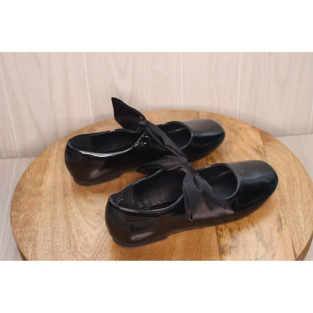 Nordstrom Kids Posey Bow Black Patent Mary Jane Flats  Size 3 Big Kid